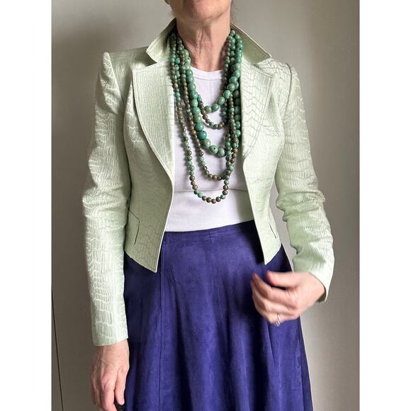 Vintage 90s Alberto Makali Bolero Jacket Pastel Green Cropped Suit Jacket Size 2 - Picture 6 of 12